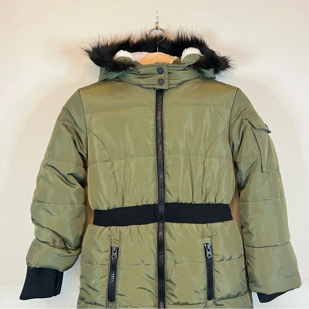 Hudson Kids Unisex Fur Hood Winter Moss Long Puffer Jacket Size Medium NWT